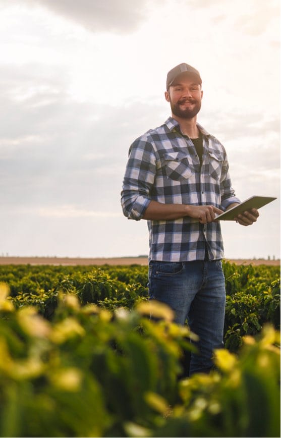 young farmer overlooking his crops